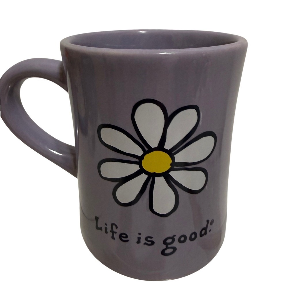 Life is Good Purple Daisy Ceramic Coffee Mug Lavender Floral Positivity Cup